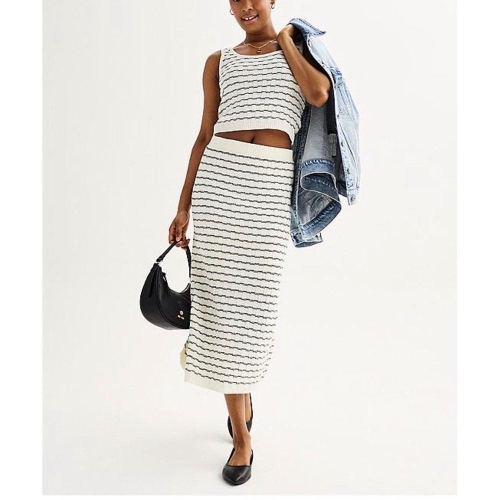 Freshman 1996 Summer Knit Set Striped Crop Top Midi Skirt Set Womens XS‎